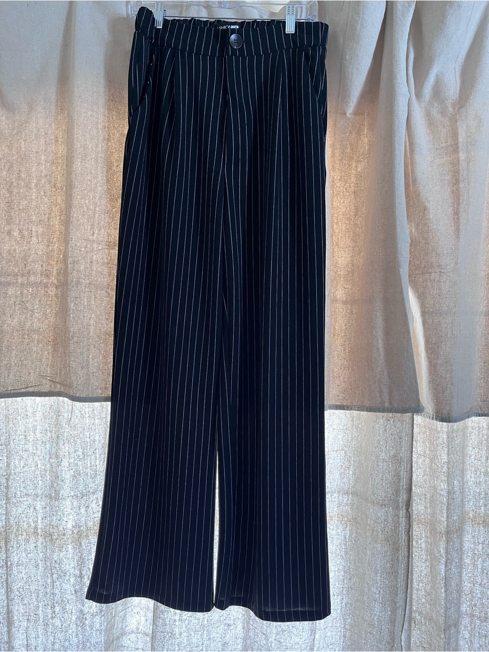 Fashion Nova Black Pinstripe Wide Leg Trousers